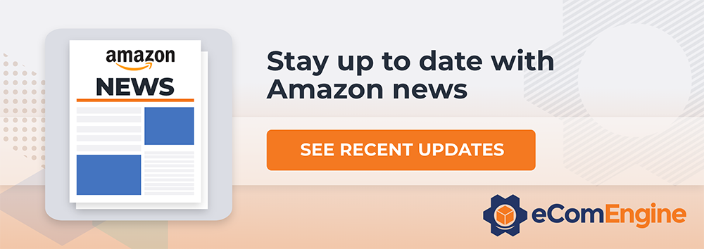 Illustration of newspaper with Amazon news on screen with text, "Stay up to date with Amazon news" and button with text, "See recent updates"